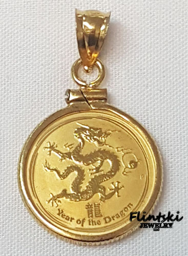 24k Gold Plated 1/10th oz Gold Dragon Coin Ring 