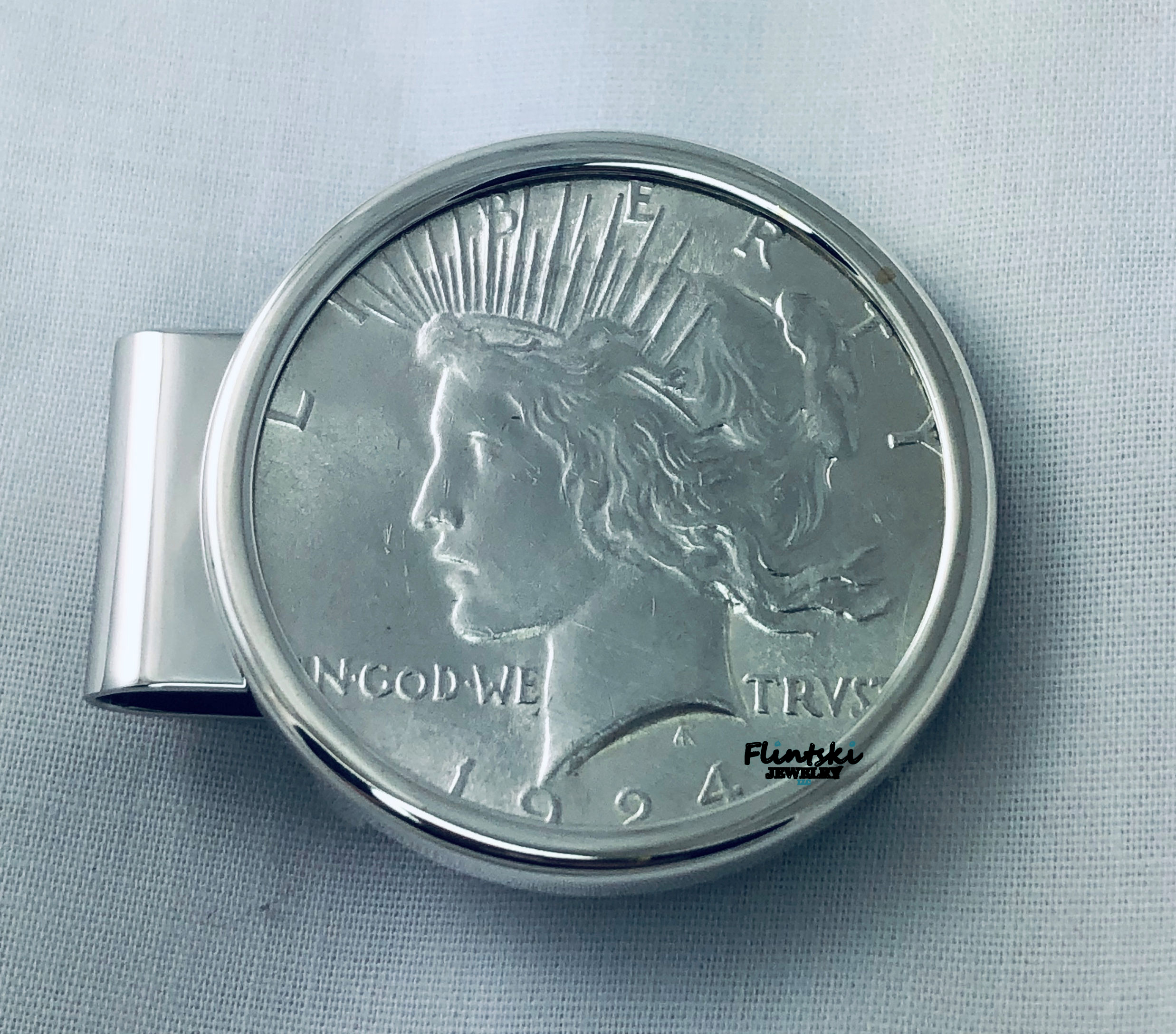 Silver Plated Coin Bezel US 1950 Franklin Half Dollar 90% Silver Coin Hinged Money Clip NEW 