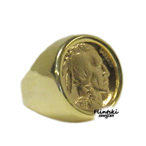 24k Gold Plated Coin Ring Buffalo Indian Head Nickel Coin Included 