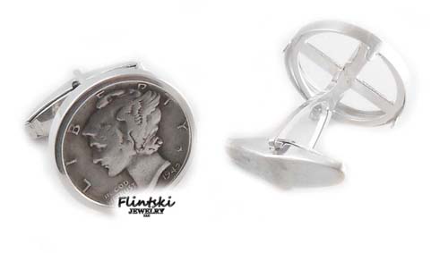 thumbnail interactive-video image 1 of Handmade Silver Plated Cuff Bracelet With Authentic 1940 Mercury Dime – Unique Gift 1 of 1