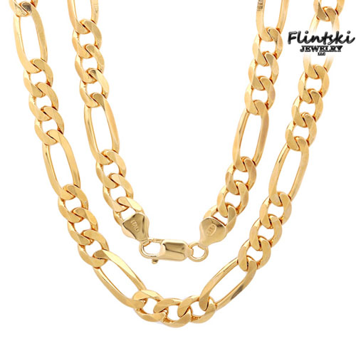 10K Hollow Gold Beveled Figaro Chain - 22