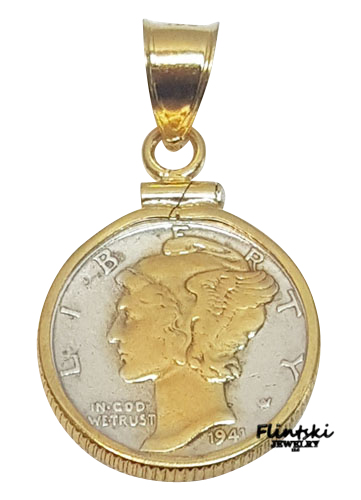 14k Gold Highlighted Mercury Dime Coin Pendant 1/20th 14k Gold Filled