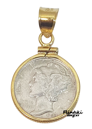 Mercury Dime Coin Pendant 1/20th 14k Gold Filled