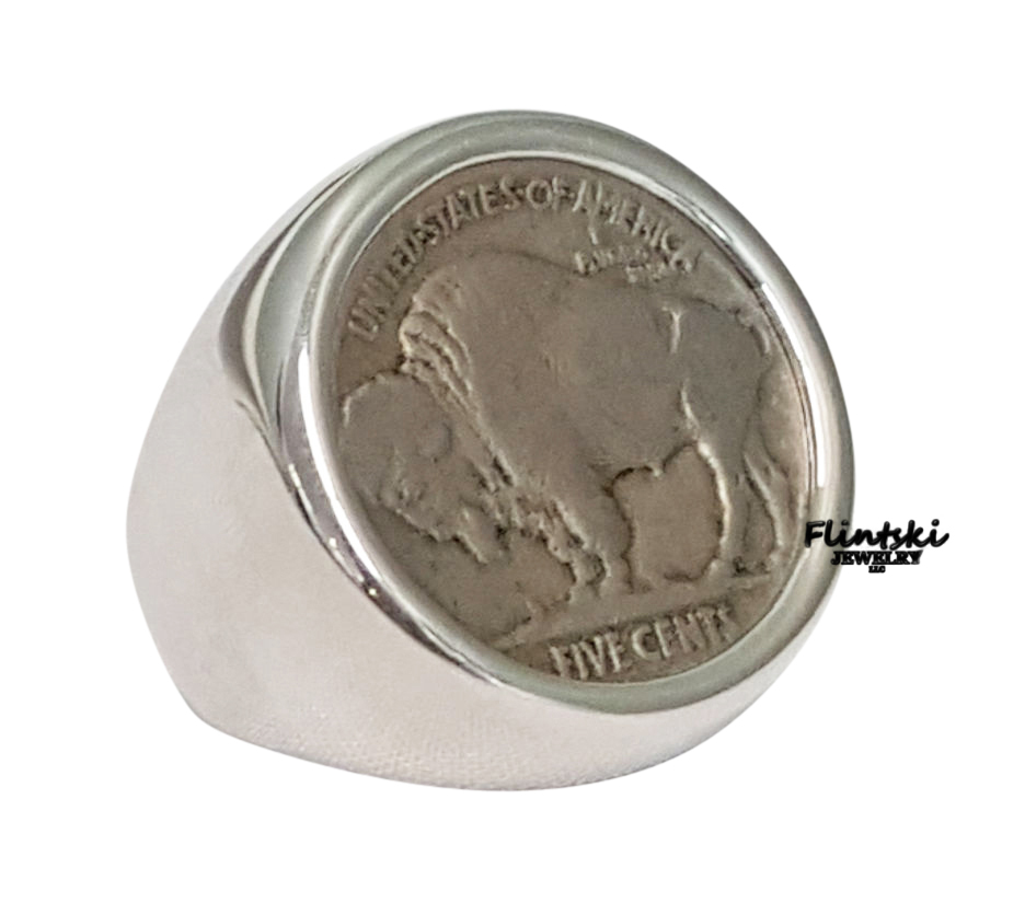 Wonderbaarlijk Afkorting soep Buffalo Nickel Coin Ring .925 Sterling Silver High Polished Smooth
