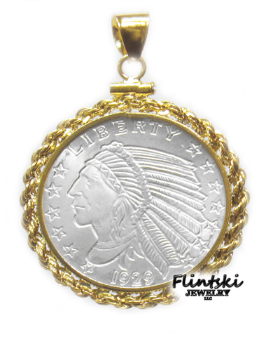 1/4 oz Indian Rope Coin Pendant with Sterling Silver Diamond Cut Rope Chain 
